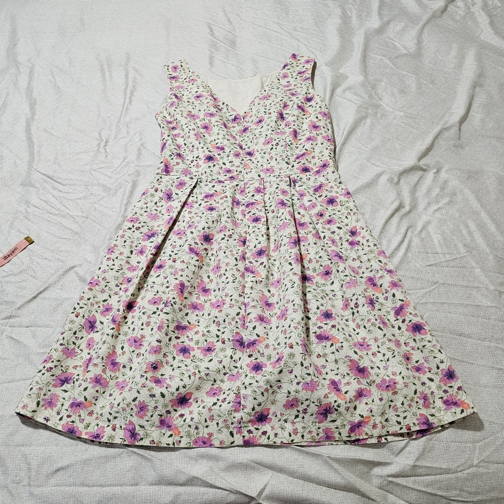 Pink Martini V Back Floral Fit and Flare Above Knee Dress Cotton Womens Medium - Picture 12 of 14
